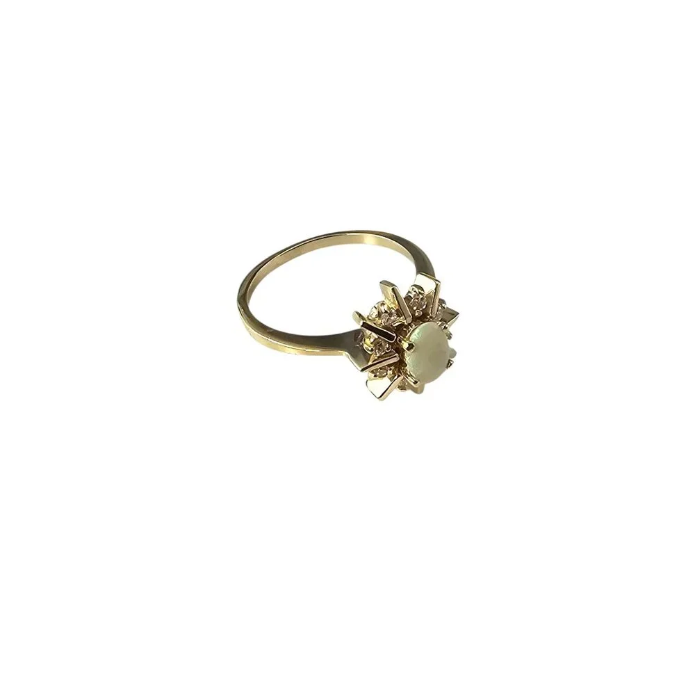 14K Yellow Gold Opal and Diamond Ring Size 6-6.25 #23953 - Picture 3 of 6